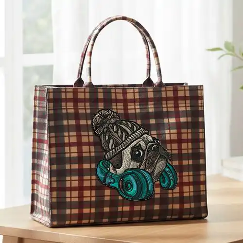 Embroidered Of Dj Woof Design On Large Handbag