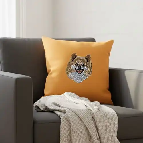 Embroidered Of Flush Smile Design On Large Cushion Cover