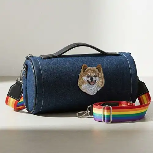 Embroidered Of Flush Smile Design On Large Duffle Handbag