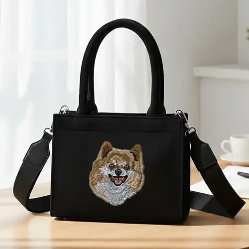 Embroidered Of Flush Smile Design On Small Black Handbag