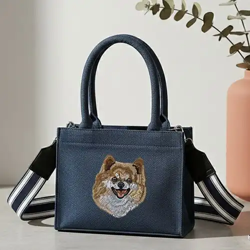 Embroidered Of Flush Smile Design On Small Demin Handbag