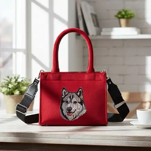 Embroidered Of Hound Tails Design On Red Small Handbag