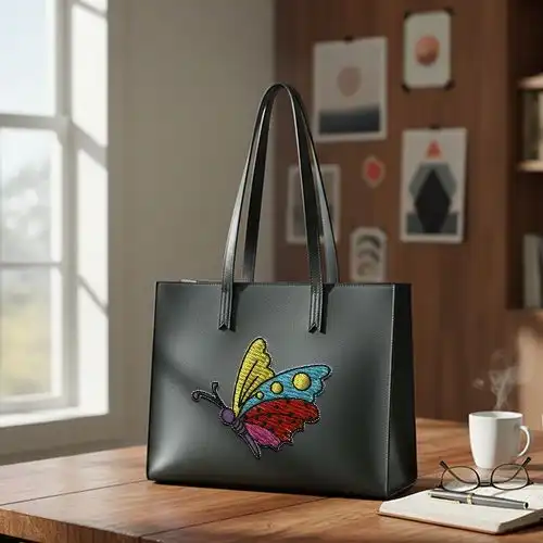 Embroidered Black Color Handbag Joyful Wings Design