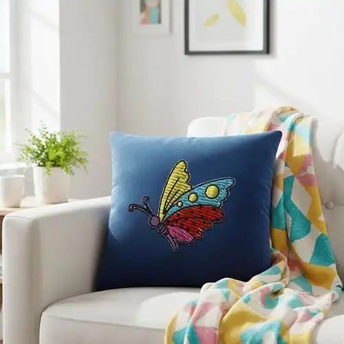 Embroidered Blue Color Cushion Cover Joyful Wings Design