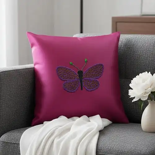 Embroidered Cushion Cover Purple Flutter Design