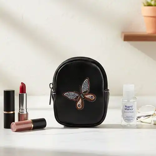 Embroidered Earphone Pouch Brown Flutter Design