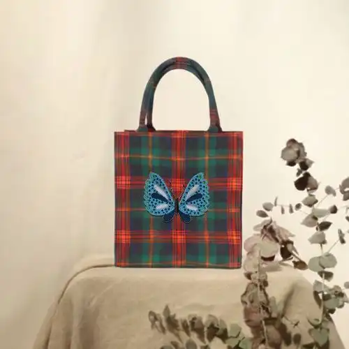 Embroidered Handbag Blue Butterfly Design