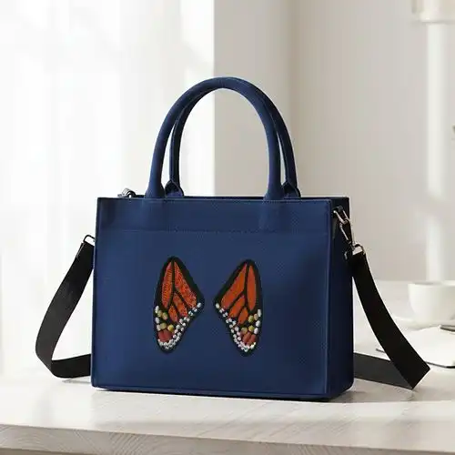 Embroidered Handbag Monarch Wings Design