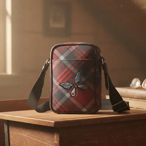 Embroidered Mobile Pouch Brown Flutter Design