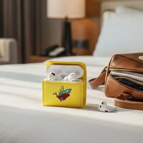 Embroidered Yellow Color Earphone Pouch Joyful Wings Design