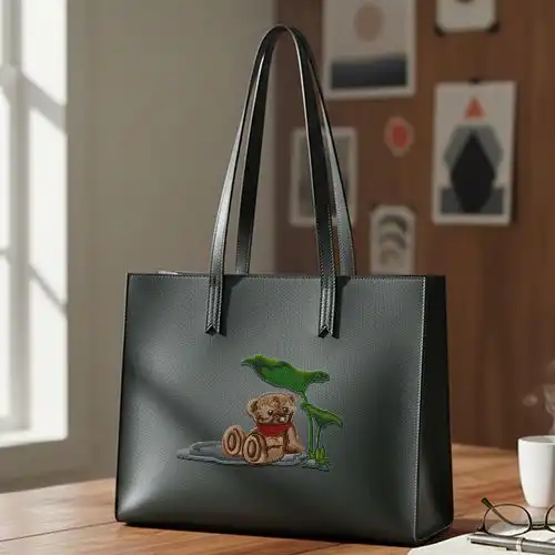 Embroidered Bag Handbag With Bear In Shades Design