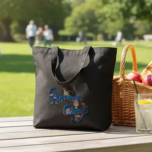 Embroidered Black Jhola Bag With Camp Crew Design