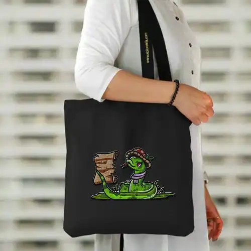 Embroidered Black Jhola Bag With Snakey Scroll Design