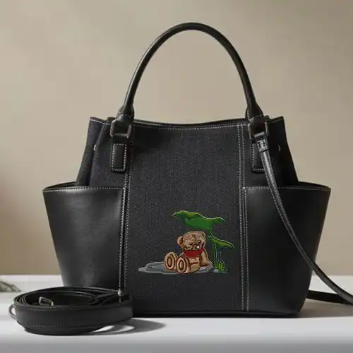 Embroidered Bucket Bag With Bear In Shades Design