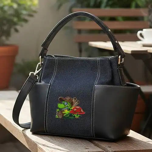 Embroidered Bucket Bag With Mushroom Croc Design