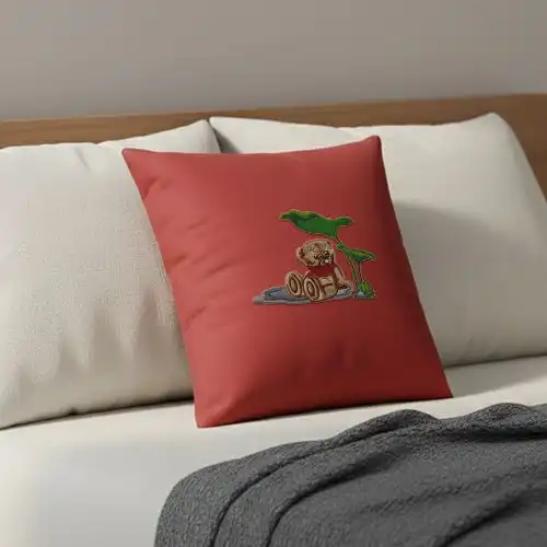 Embroidered Cushion Cover With Bear In Shades Design