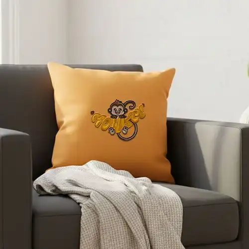 Embroidered Cushion Cover With Cheeky Monkey Design