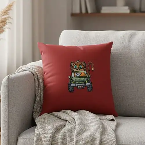 Embroidered Cushion Cover With Cub Driver Design