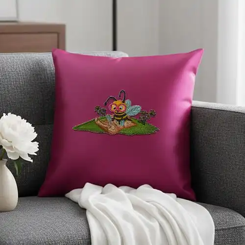 Embroidered Cushion Cover With Explorer Bee Design