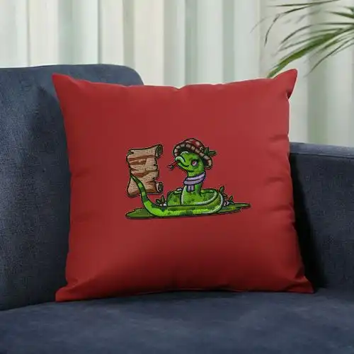 Embroidered Cushion Cover With Snakey Scroll Design