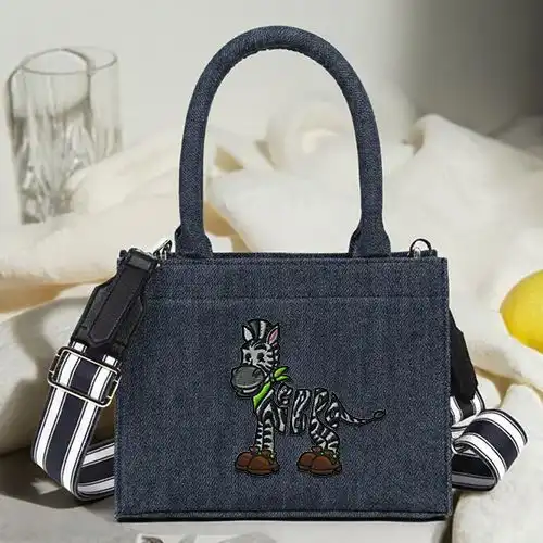 Embroidered Demin Small Bag With Ziggy The Zebra Design
