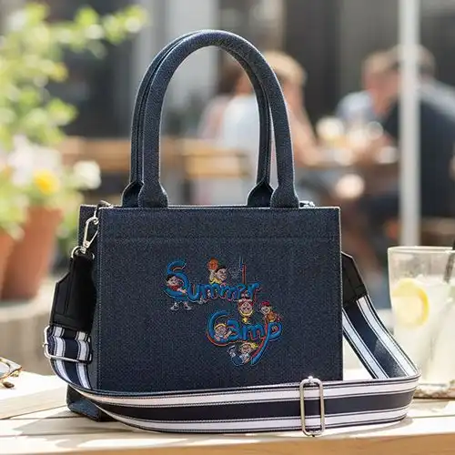 Embroidered Demin Small Handbag With Camp Crew Design