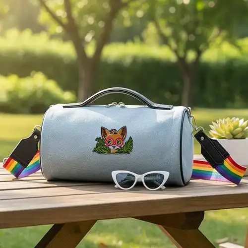 Embroidered Duffle Bag With Glassy Fox Design