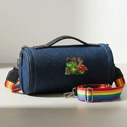 Embroidered Duffle Bag With Mushroom Croc Design