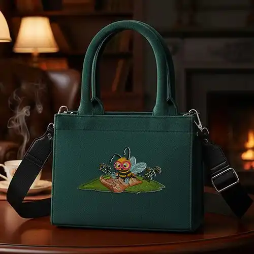 Embroidered Green Small Handbag With Explorer Bee Design