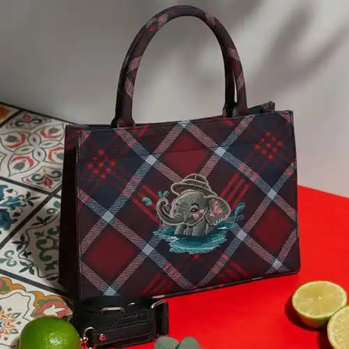 Embroidered Large Bag With Splashy Elephant Design