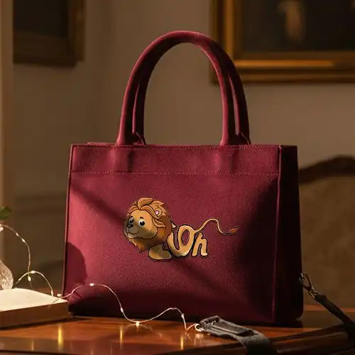Embroidered Large Handbag With Mighty Lion Design
