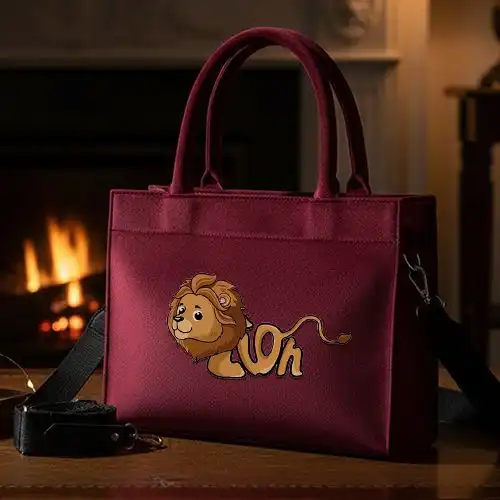 Embroidered Maroon Large Handbag With Mighty Lion Design