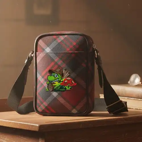 Embroidered Messagener Bag With Mushroom Croc Design