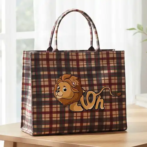 Embroidered Partternlarge Handbag With Mighty Lion Design