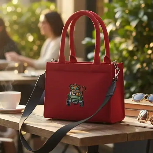 Embroidered Red Small Handbag With Cub Driver Design