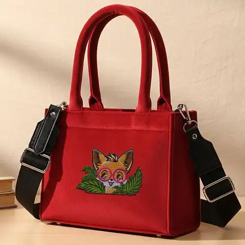 Embroidered Small Handbag With Glassy Fox Design
