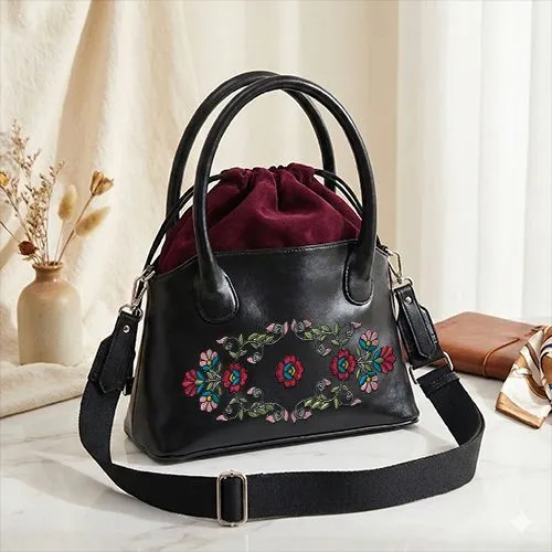 Dhaga Raga Embroidered Design Bag Black Bucket Bag