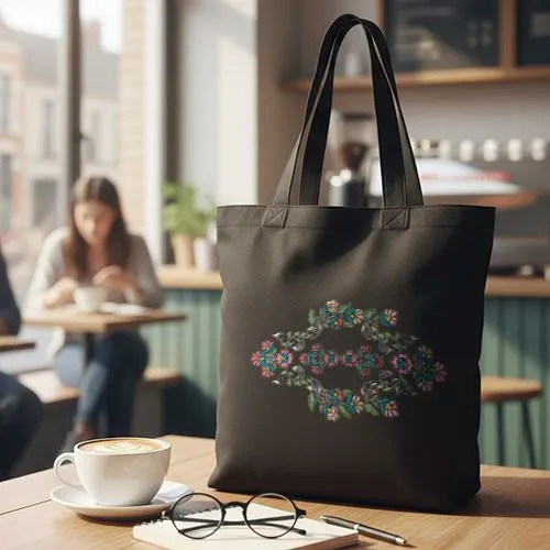 Embroidered Classical Flower Design On Black Jhola Bag