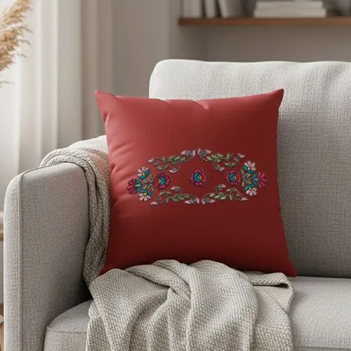 Embroidered Classical Flower Two Design On Black Cushion Cover