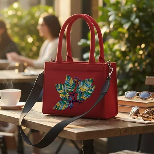 Embroidered Design Of Patterned Berries Velvet Red Small Bag