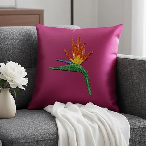 Embroidered Exotic Garden Flower Design On Cushion Cover