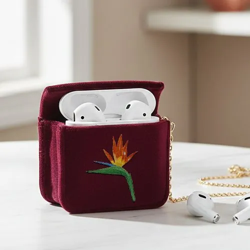 Embroidered Exotic Garden Flower Design On Earphone