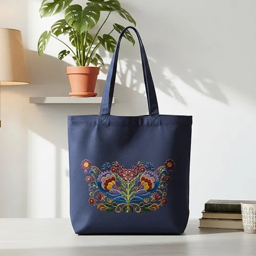 Embroidered Floral Wings Design On Jhola Bag