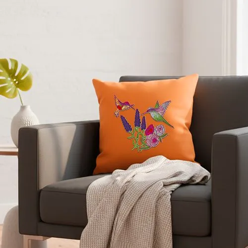 Embroidered Humming Birds Design On Cushion Cover