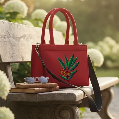 Embroidered Red Velvet Bag With Botaincal Berries Design