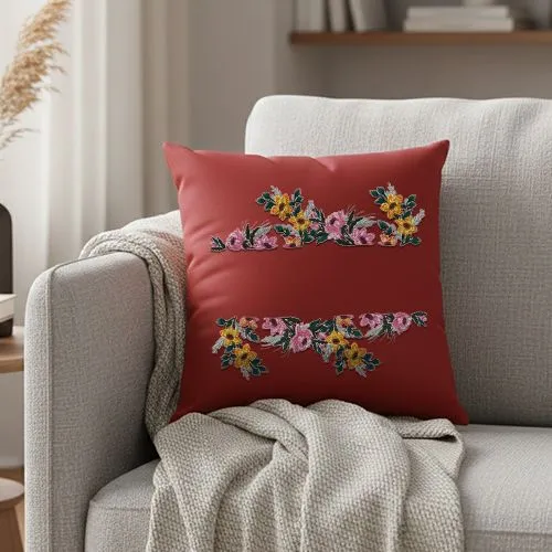 Embroidered Royal Floral Embrace On Cushion Cover