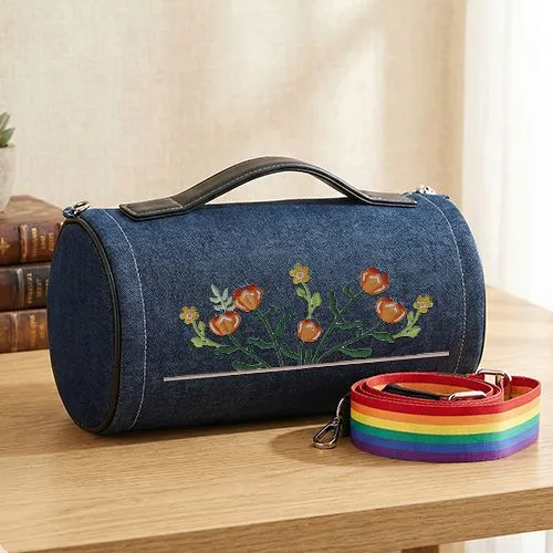 Embroidered Royal Gardern Line On Demin Duffle Bag