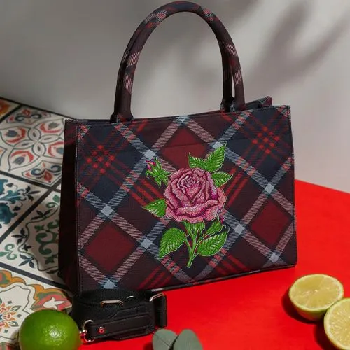 Embroidered Royal Rose Design On Big Handbag