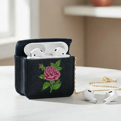Embroidered Royal Rose Design On Earphone