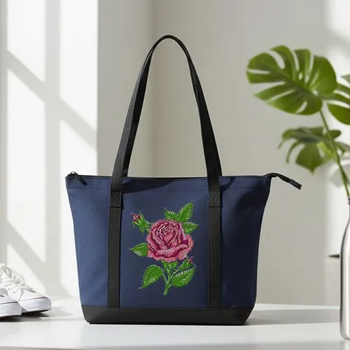 Embroidered Royal Rose Design On Tota Bag